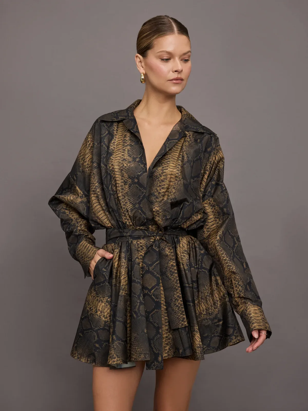 Super Oversized Bf Nk Shirt Flared Mini Dress - Python by Norma Kamali
