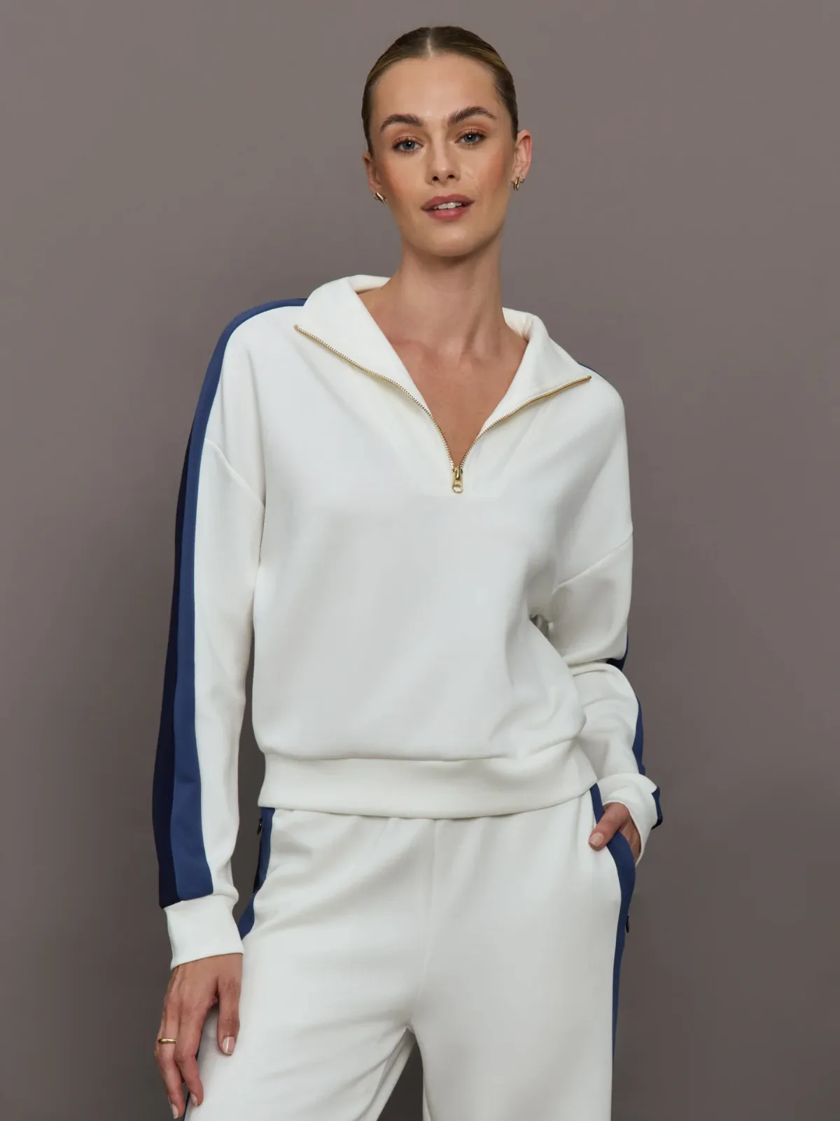 Half Zip with Contrast Stripe in Scuba by Carbon38