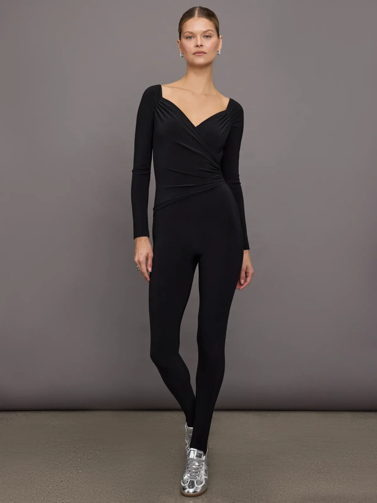Off Shoulder Sweetheart Catsuit W/ Footie by Norma Kamali