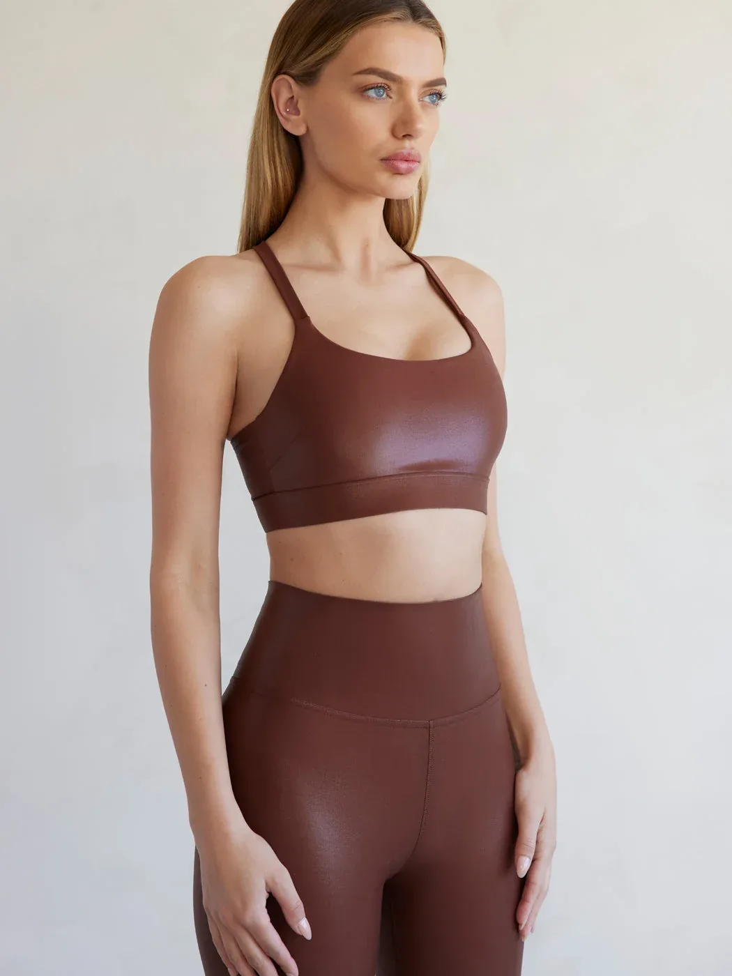 Flat Twist Cross Back Bra in Takara Shine by Carbon38