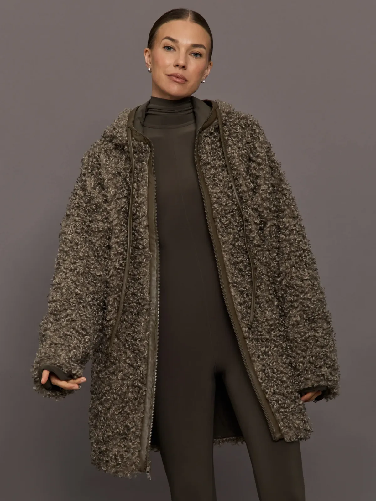 Norma Kamali Oversized Raglan Sleeve Zip Front Hooded Jacket by Norma Kamali