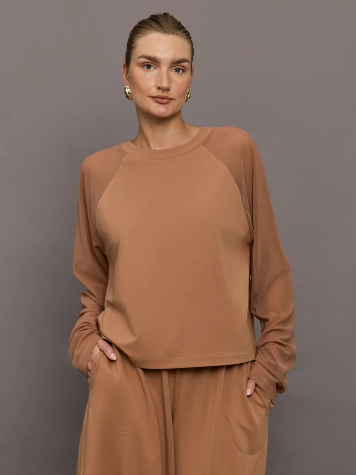 Norma Kamali Oversized Raglan Sleeve Top W/ Mesh by Norma Kamali