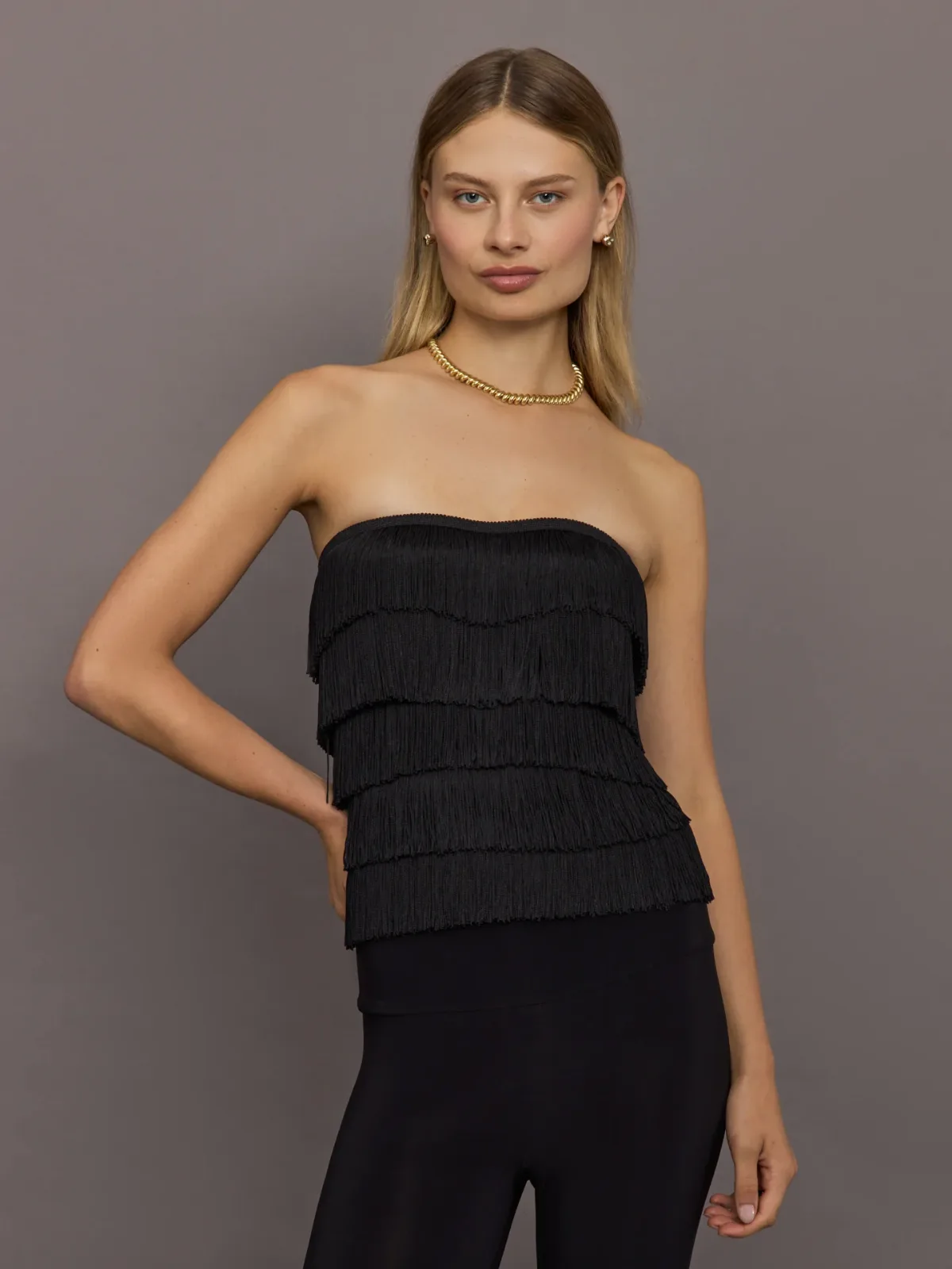 Strapless All Over Fringe Top by Norma Kamali