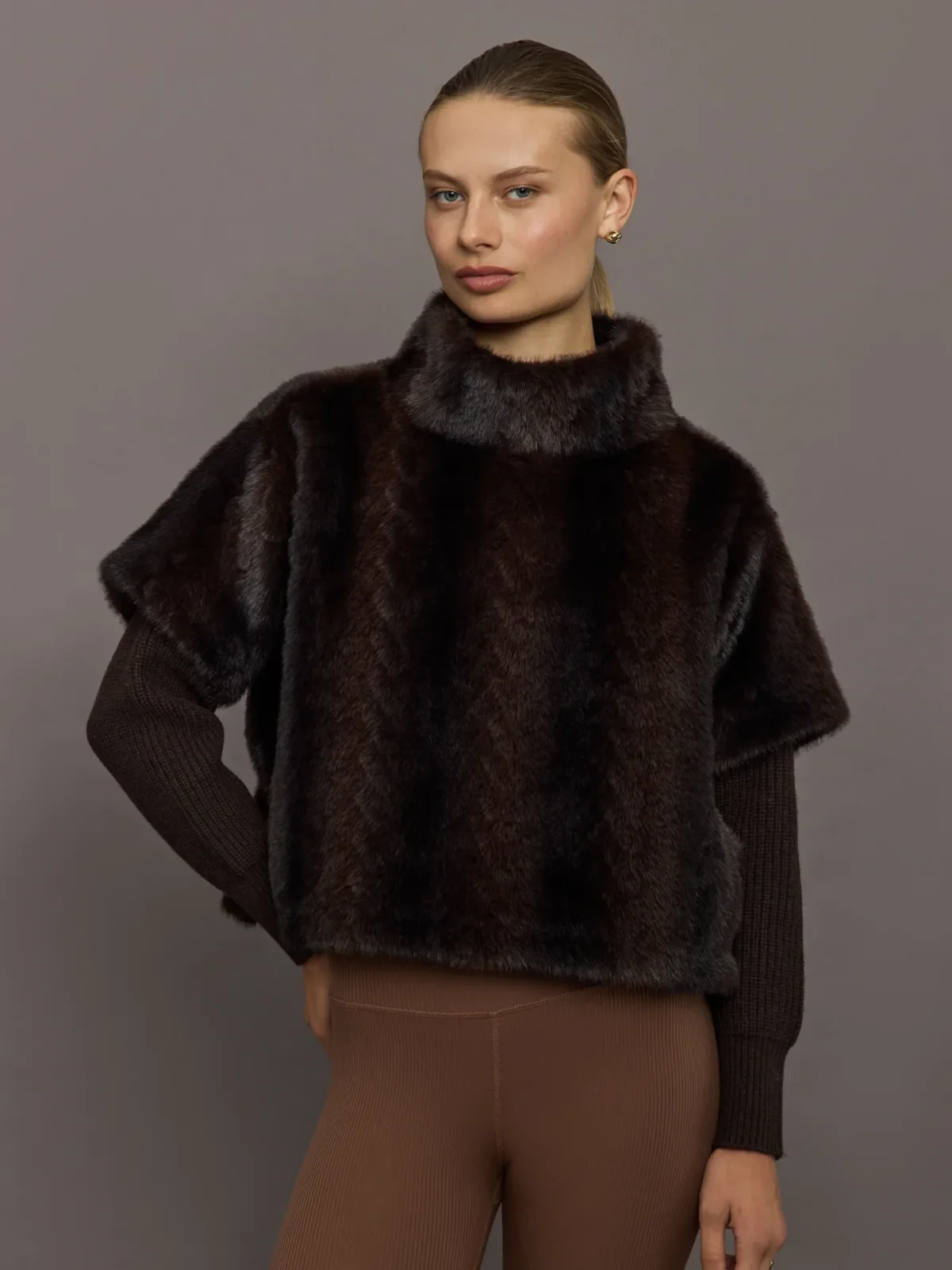 Faux Mink Sweatshirt with Knit Sleeves by Jocelyn