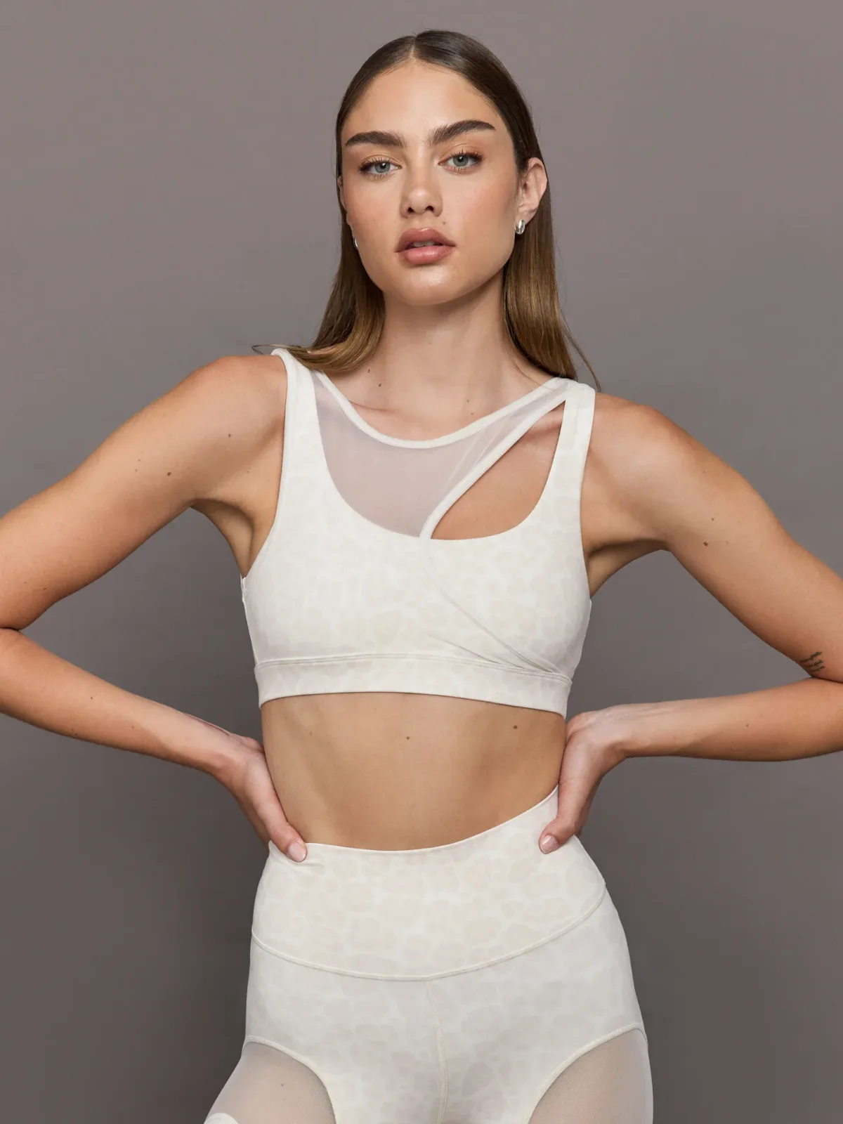 Mesh Overlay Bra in Melt - Snow Leopard by Carbon38