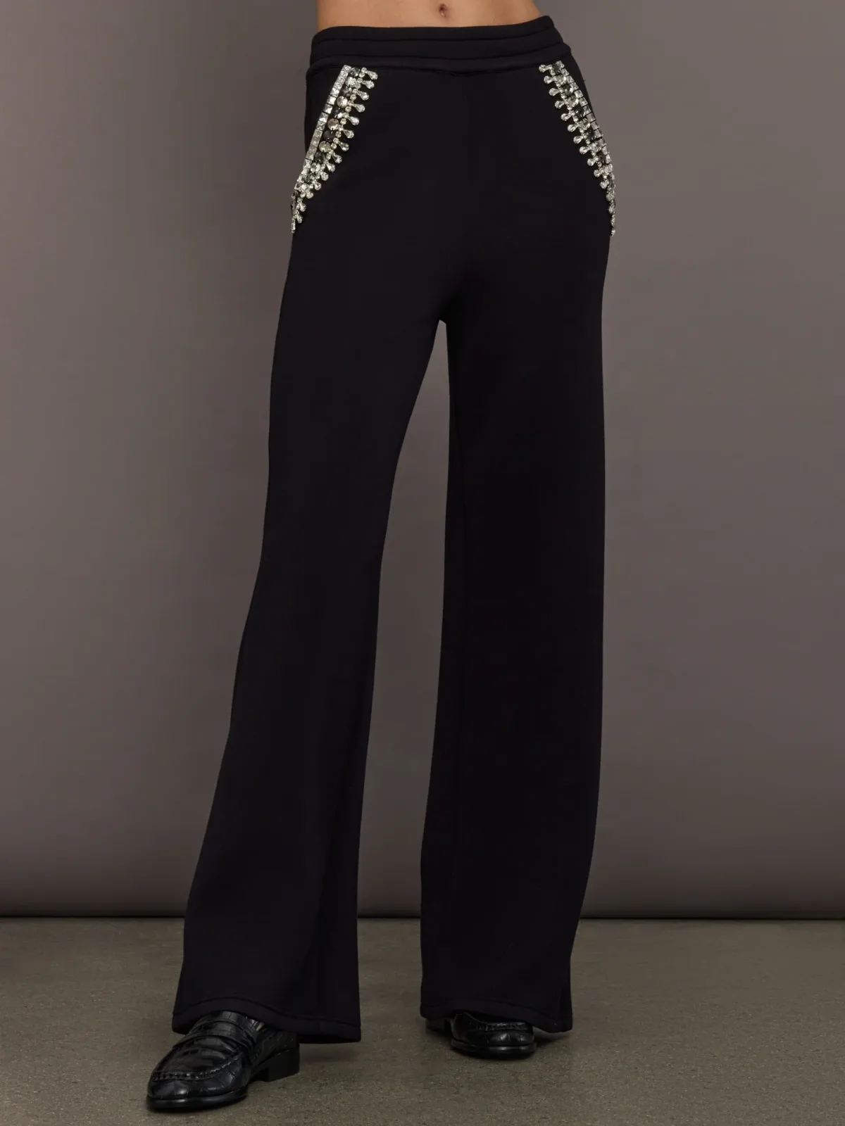 Jewel Embellished Wide Leg Pant in Scuba by Carbon38