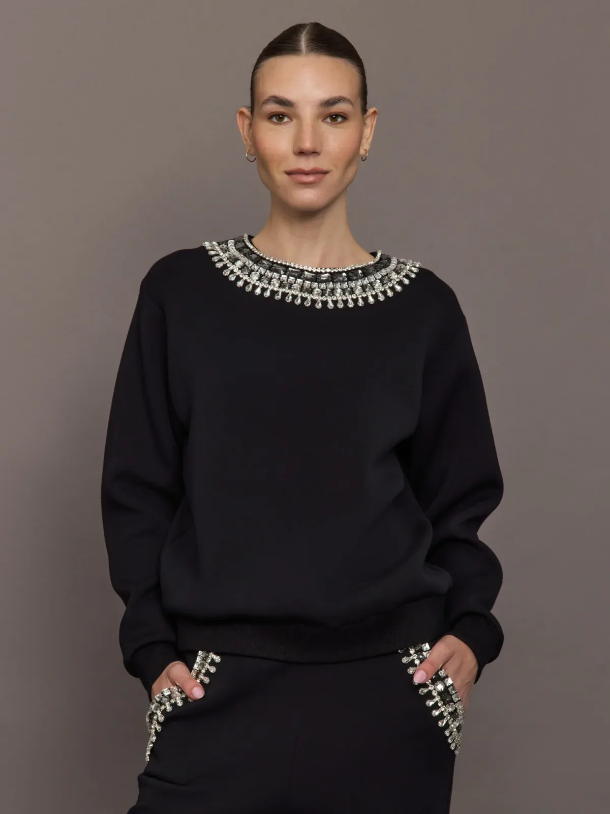 Jewel Embellished Sweatshirt in Scuba by Carbon38