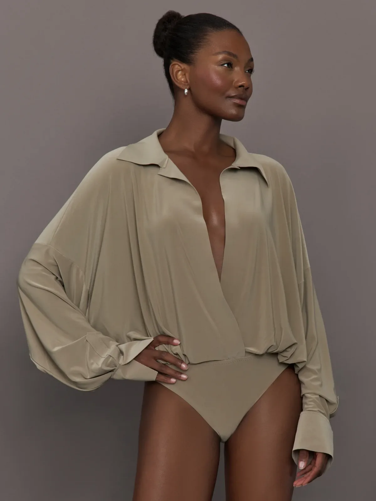 Super Oversized Boyfriend Nk Shirt Bodysuit by Norma Kamali