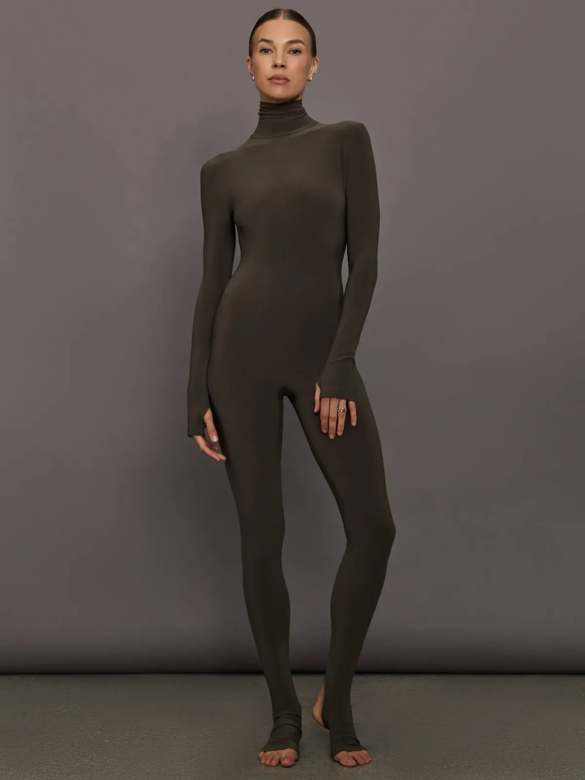 Long Sleeve Slim Fit Turtle Catsuit W/Footie by Norma Kamali