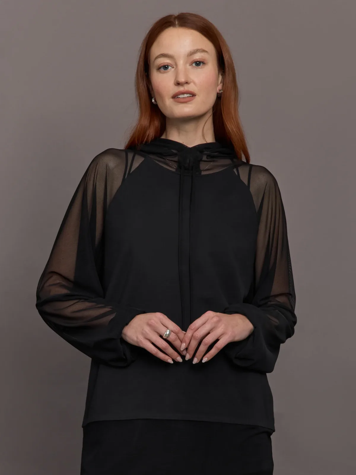 Oversized Raglan Sleeve Hooded Top W Mesh by Norma Kamali