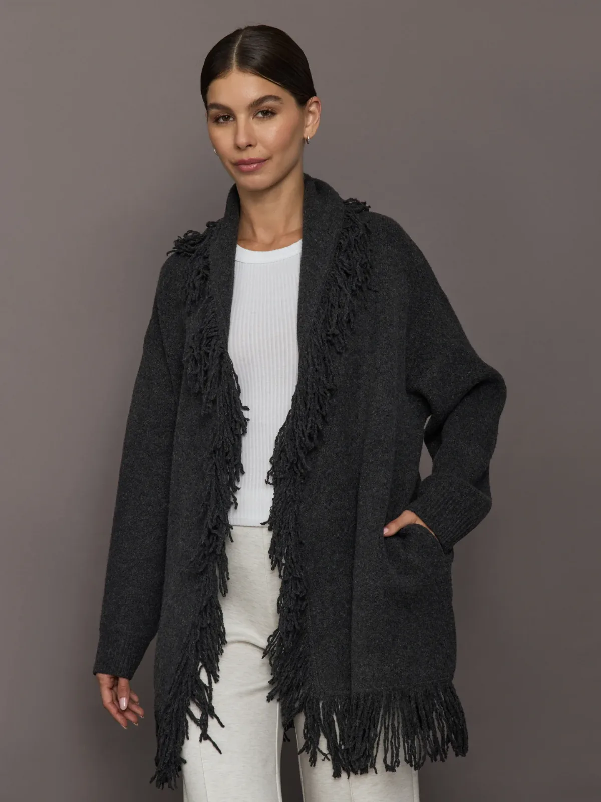 Tassel Shawl Collar Sweater by Carbon38
