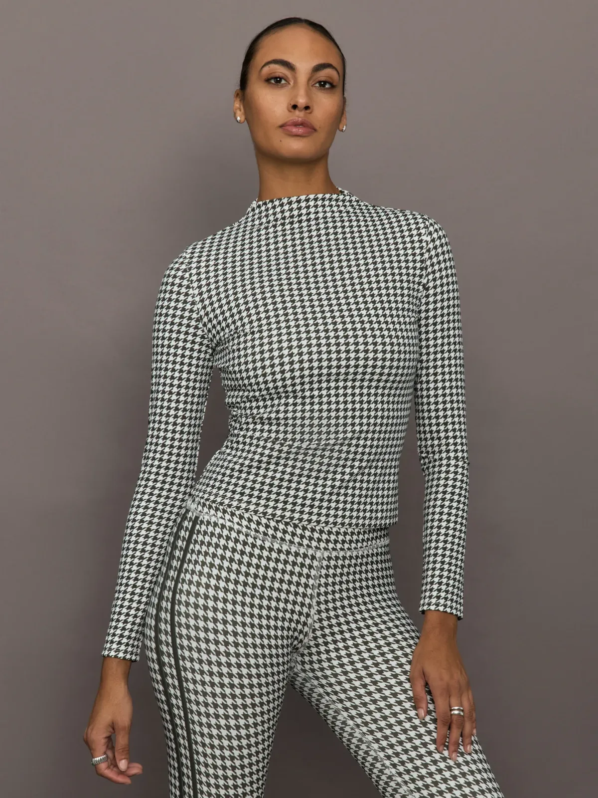Houndstooth Mock Neck Top by Carbon38