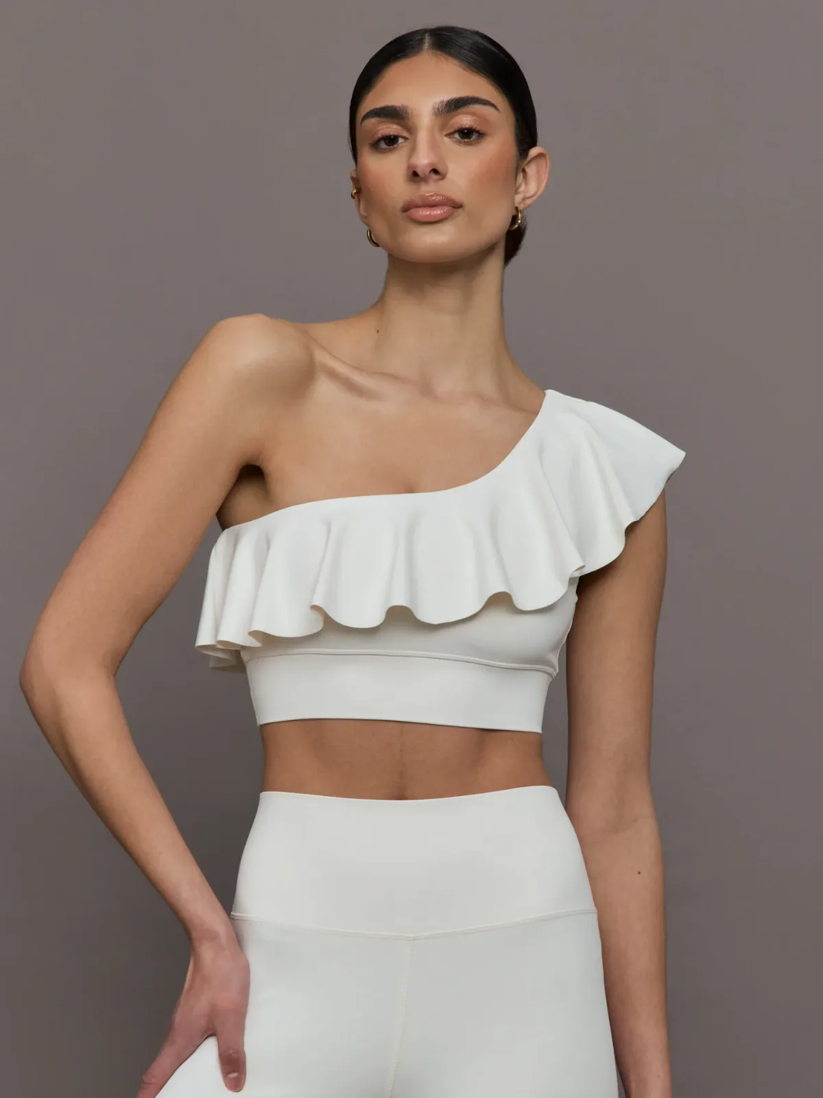 Ruffle One Shoulder Bra in Diamond Compression by Carbon38