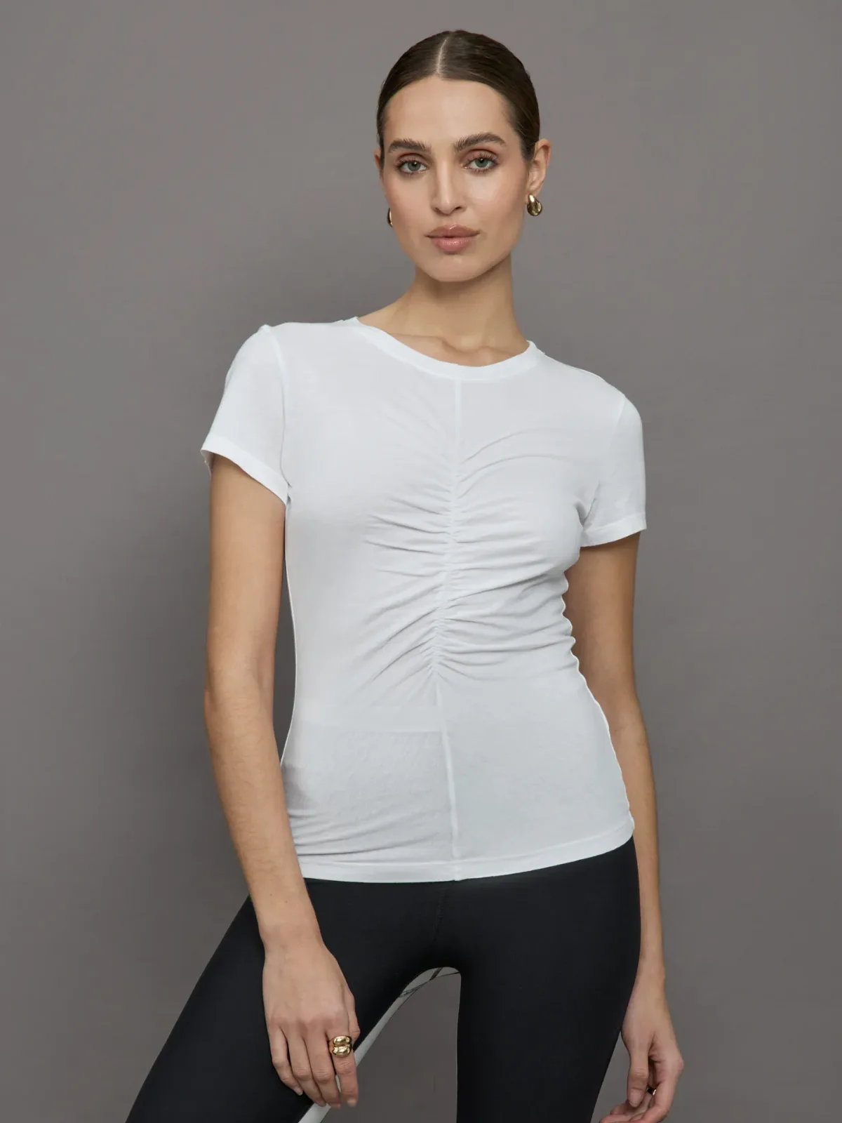 Short Sleeve Ruched Front Tee by Carbon38