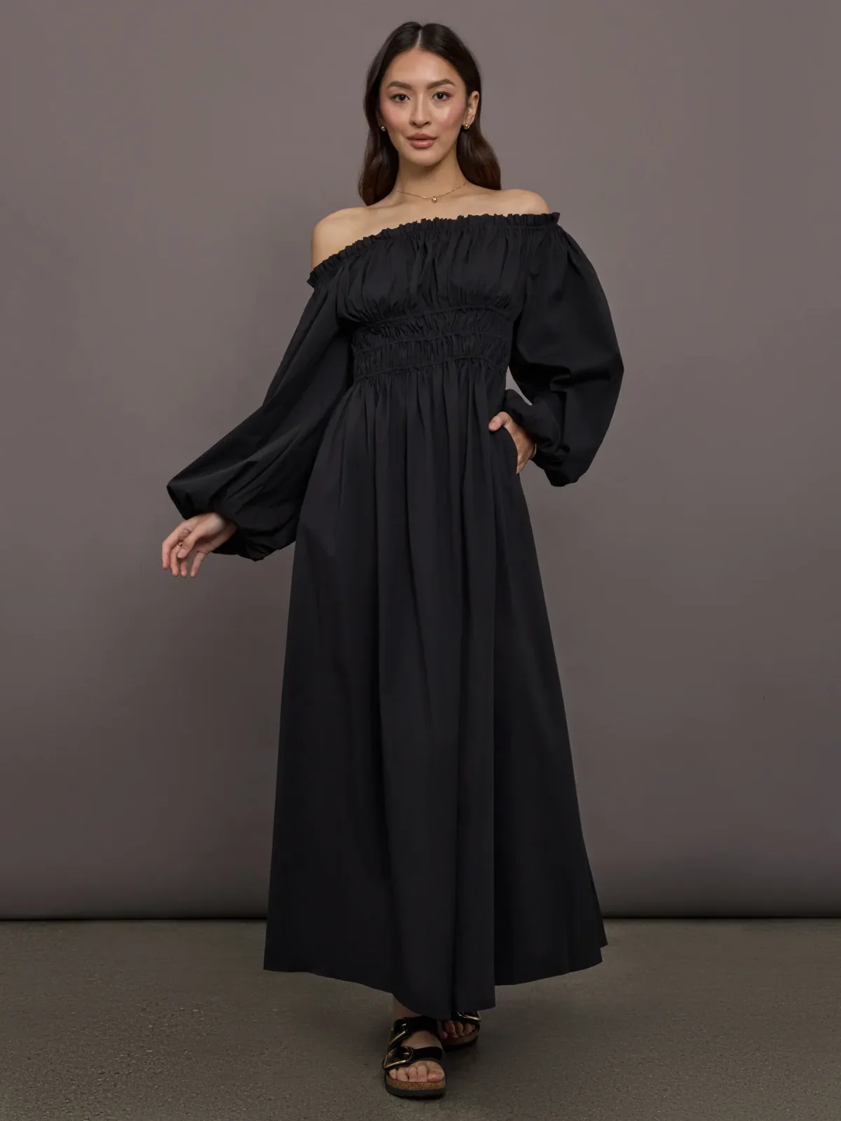 Raquela Off the Shoulder Ruffle Maxi Dress by Caroline Constas
