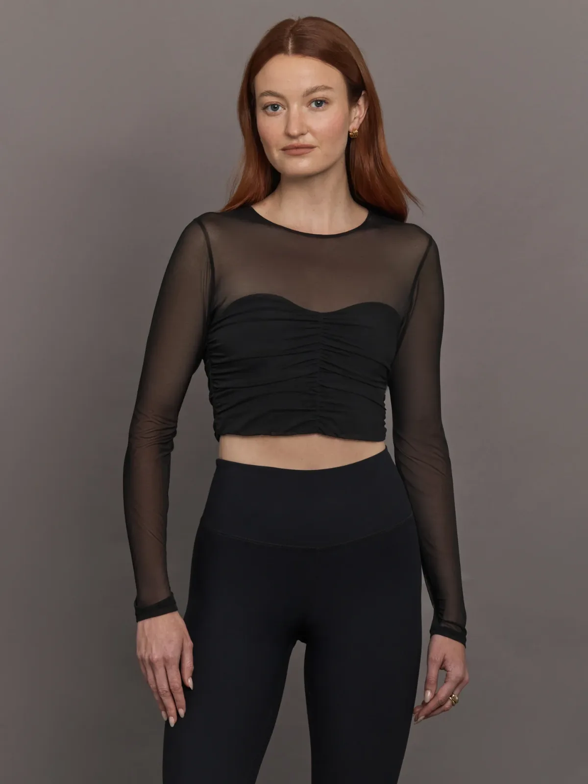 Ruched Mesh Long Sleeve Top in Melt by Carbon38