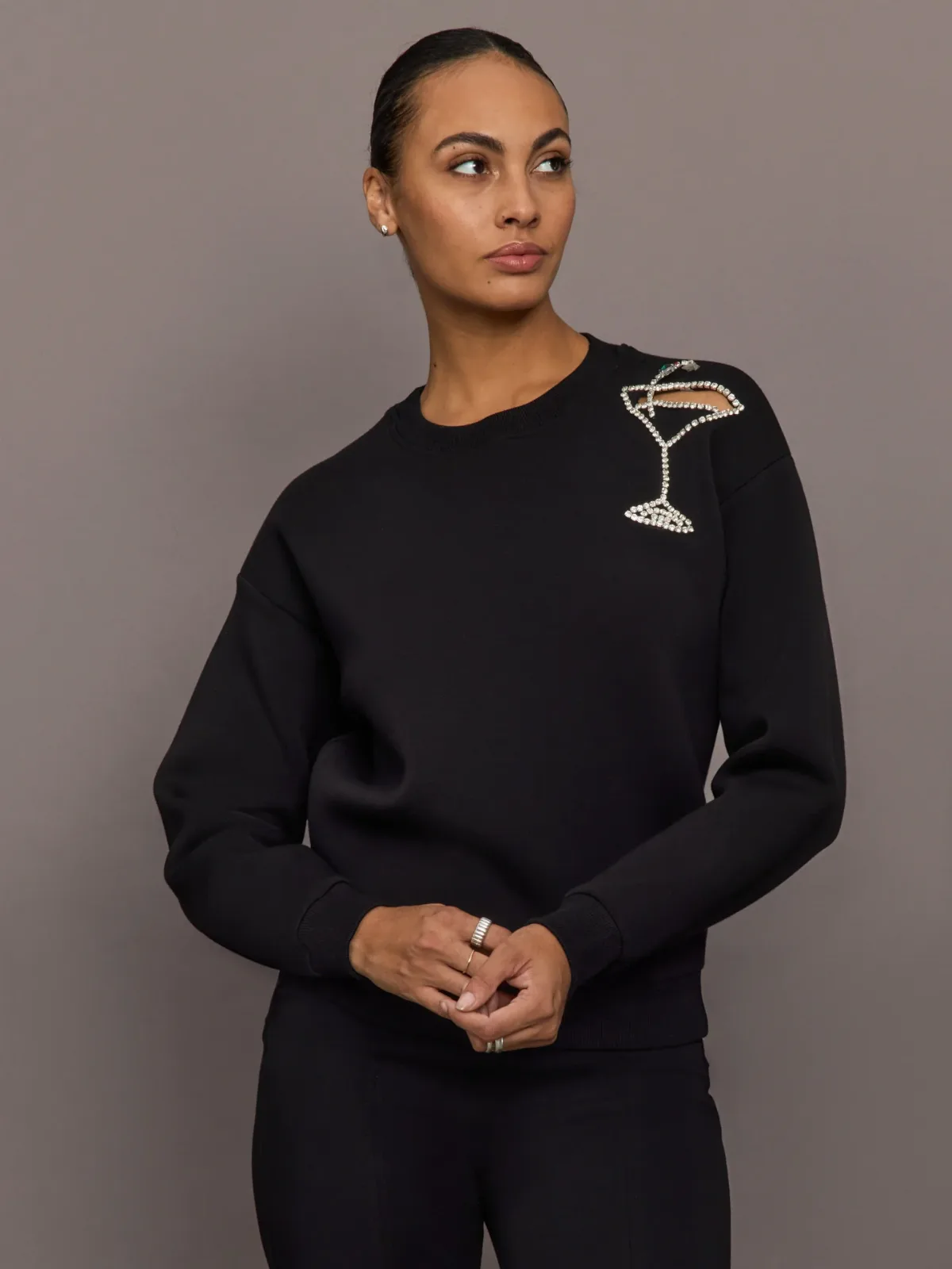 Martini Embellished Sweatshirt in Scuba by Carbon38