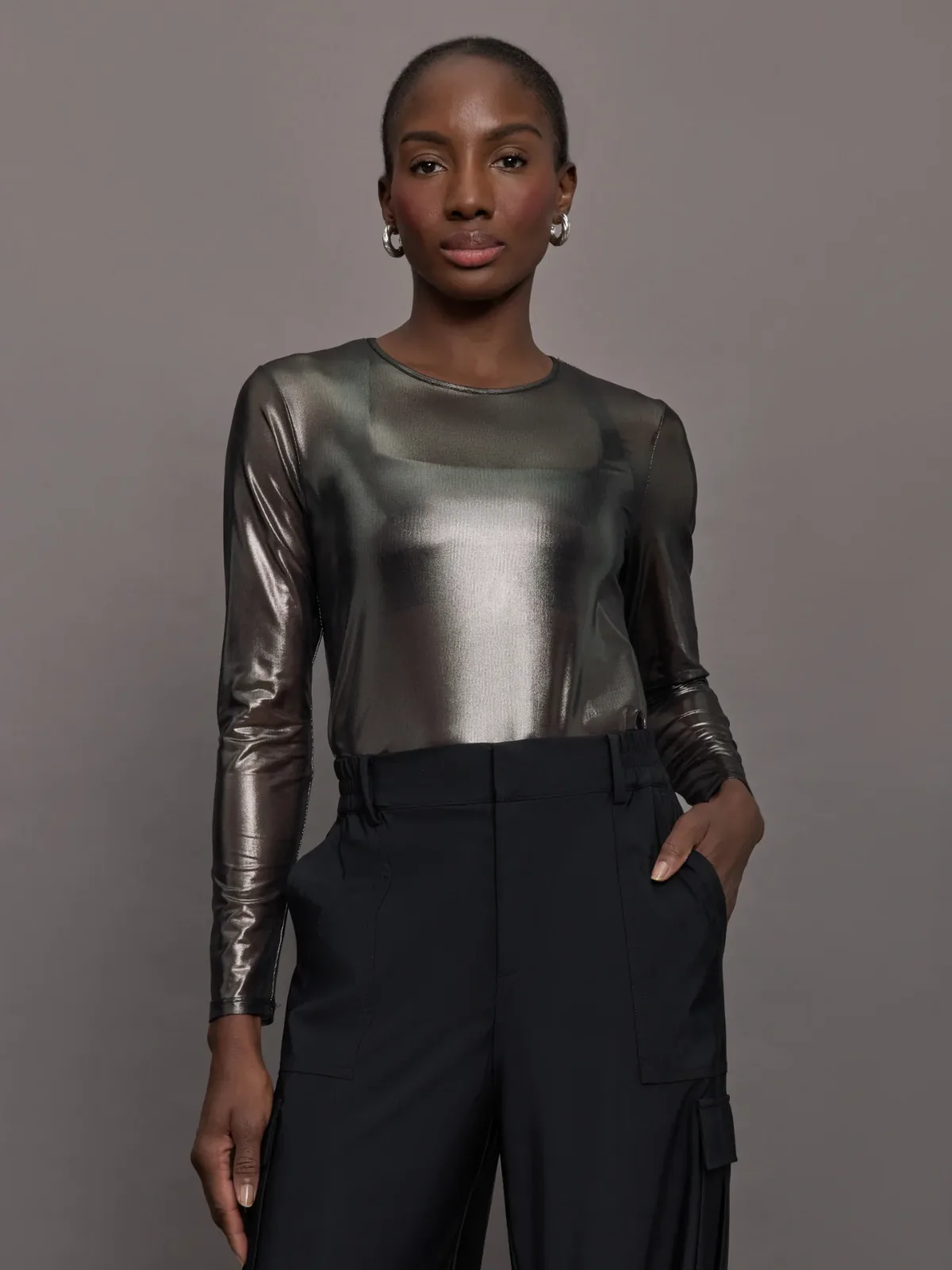 Silver Mesh Long Sleeve Top by Carbon38