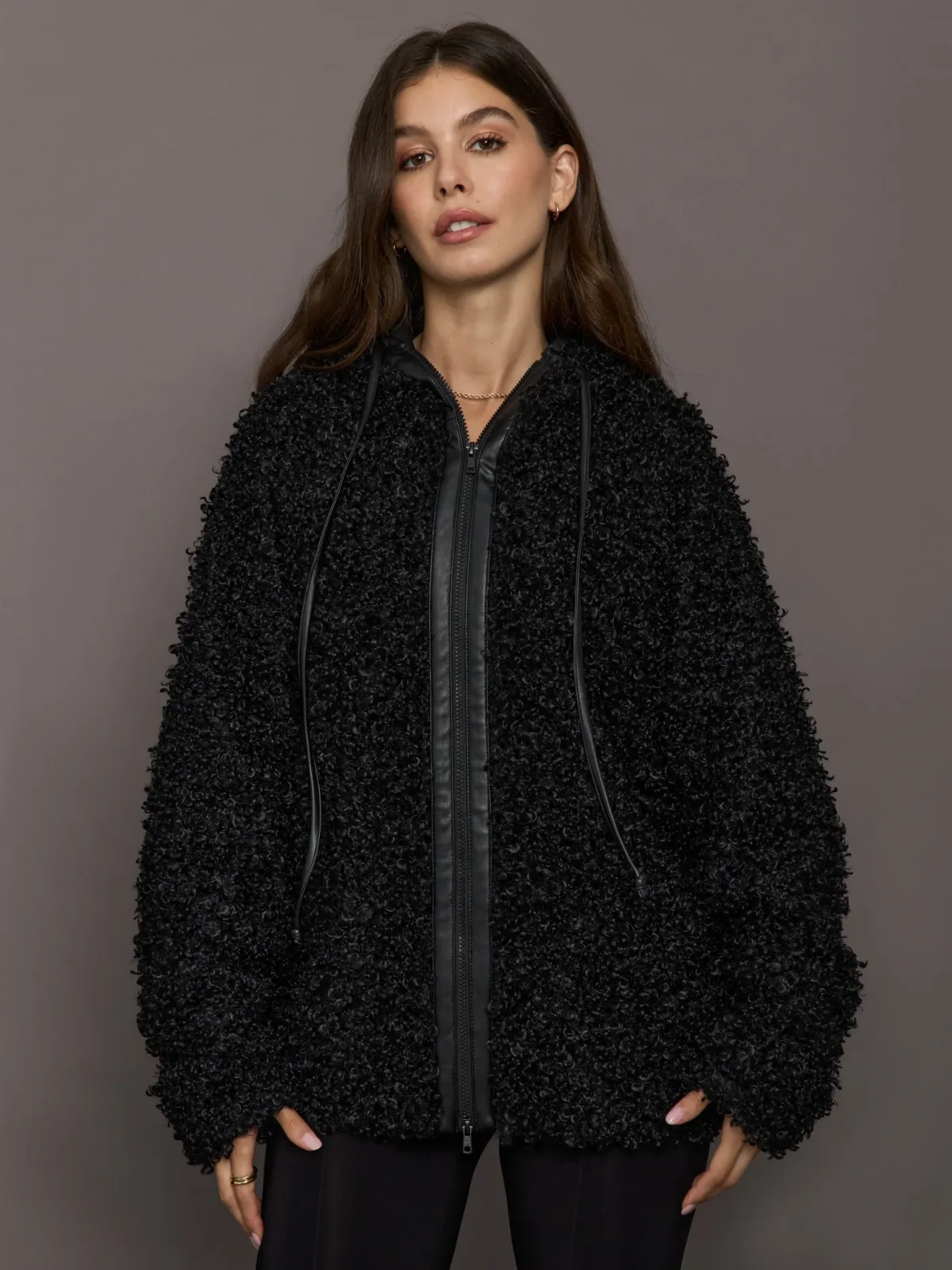 Oversized Raglan Sleeve Zip Front Hooded Jacket by Norma Kamali