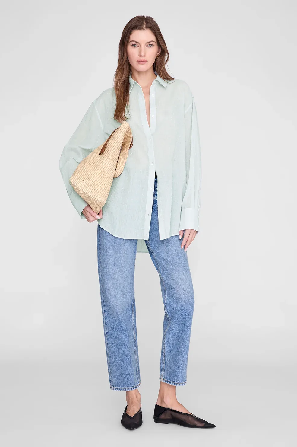 Plaza Shirt Green and White Mini Stripe by ANINE BING