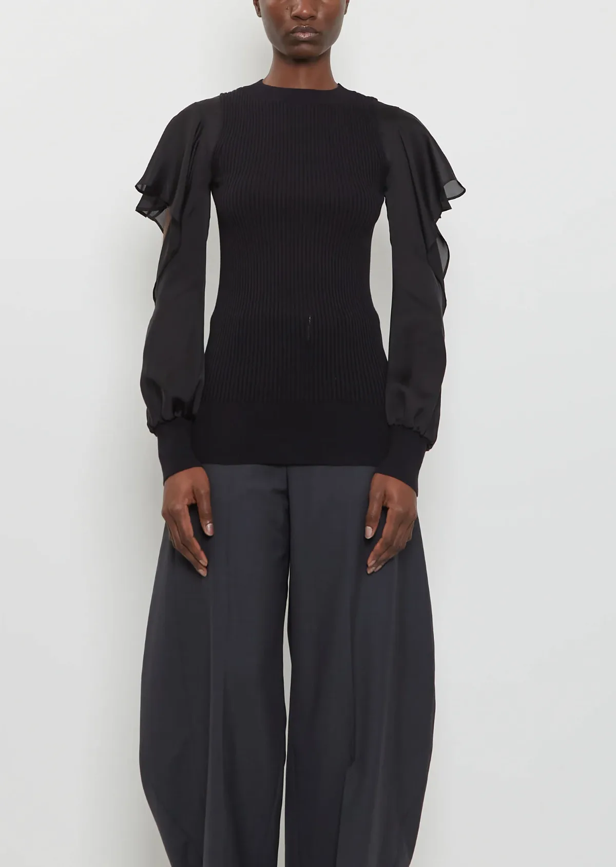 Satin x Cotton Knit Pullover by Sacai