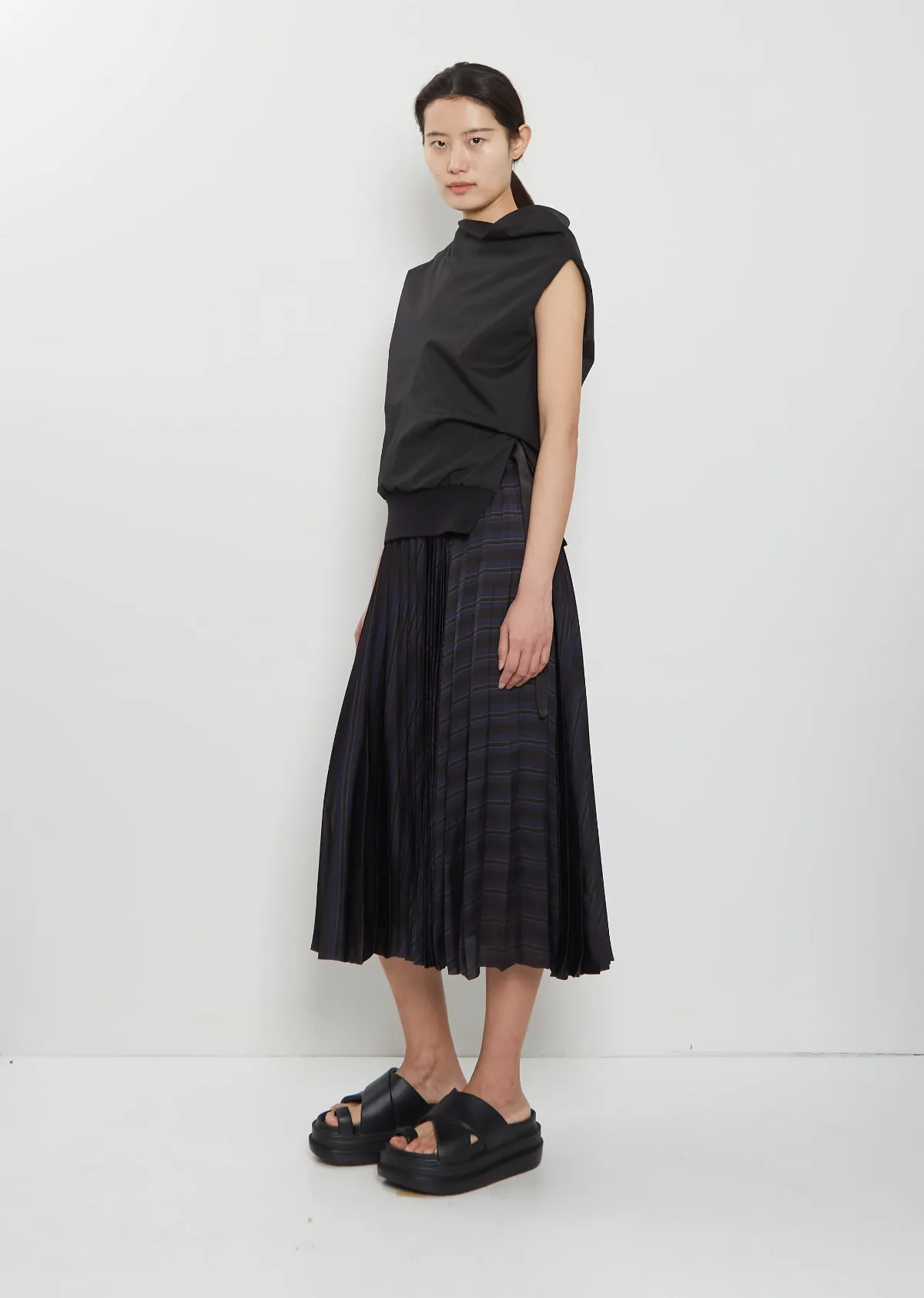 Horizontal Stripe Satin Skirt by Sacai