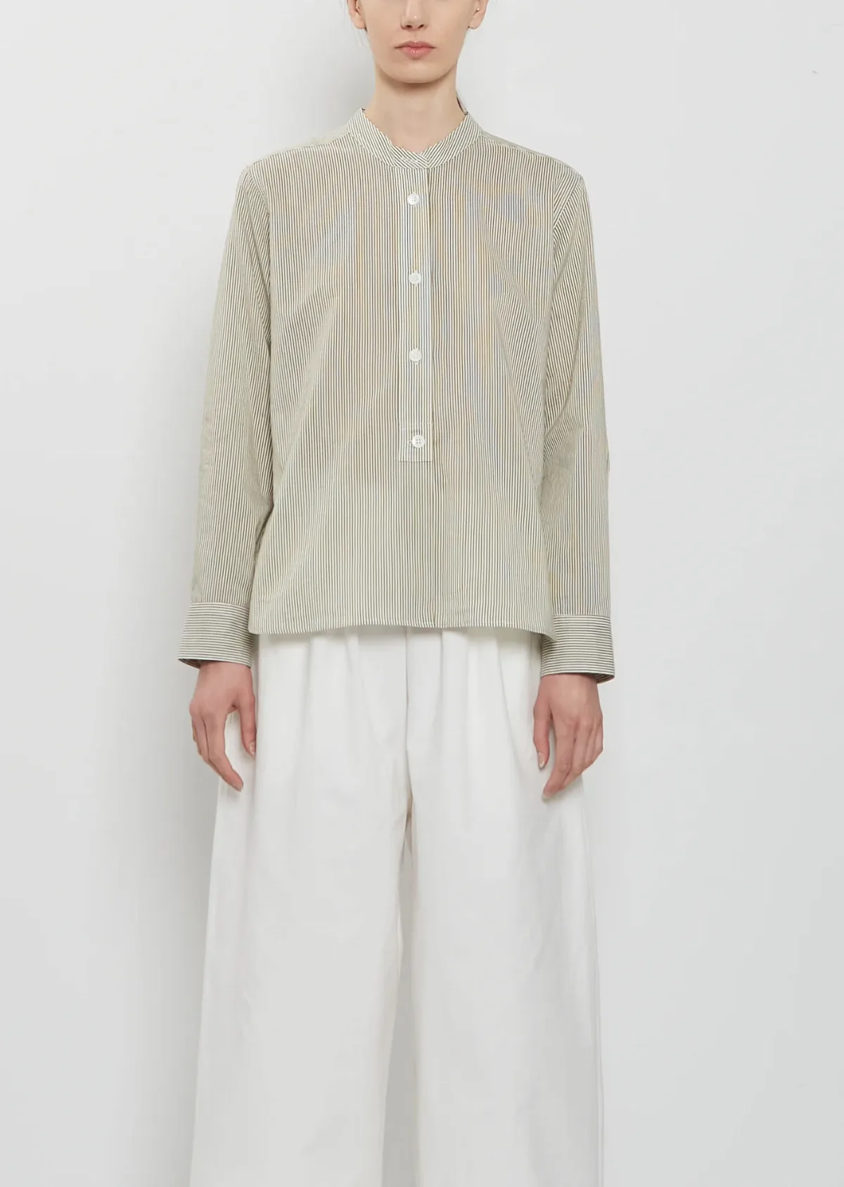 Collarless Cotton Silk Shirt by Margaret Howell