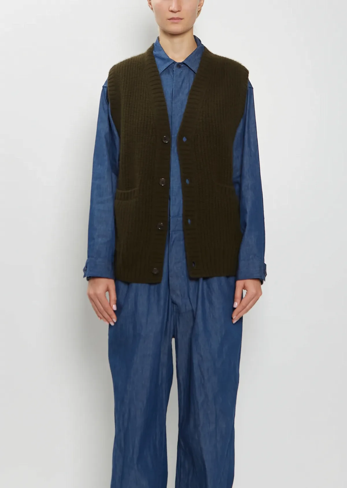 Cashmere Rib Stitch Cardigan Vest by Toujours
