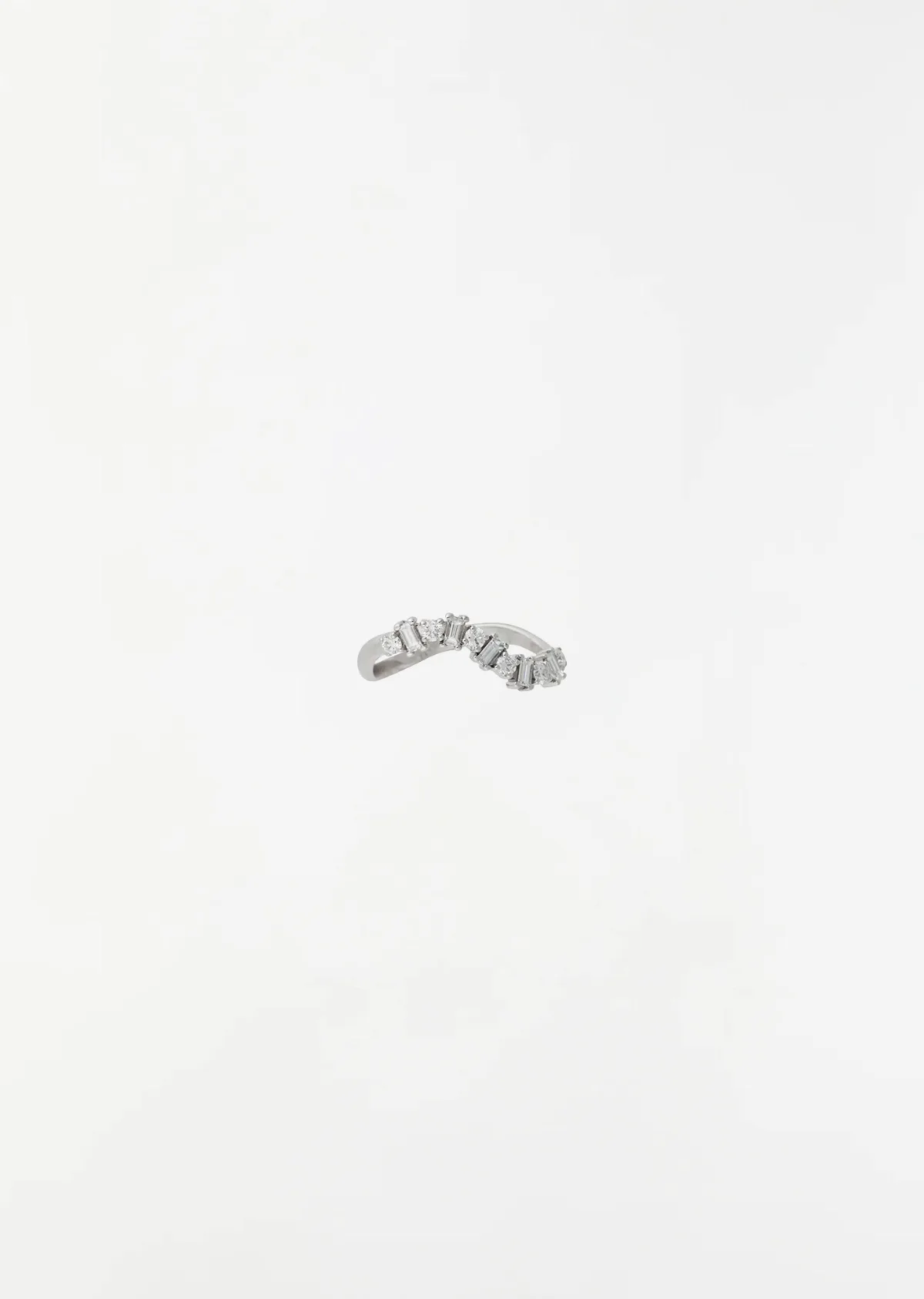 Baguette Wave Ring 18k White Gold by Ileana Makri