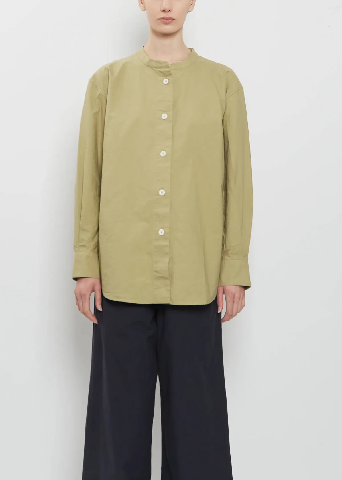 Long Collarless Cotton Shirt