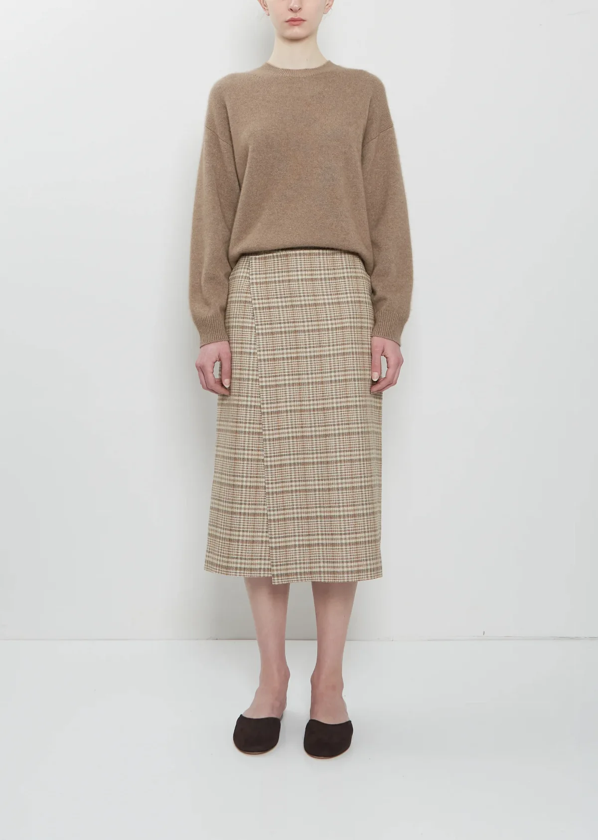 Silk Linen Nep Check Wrap Skirt by Auralee