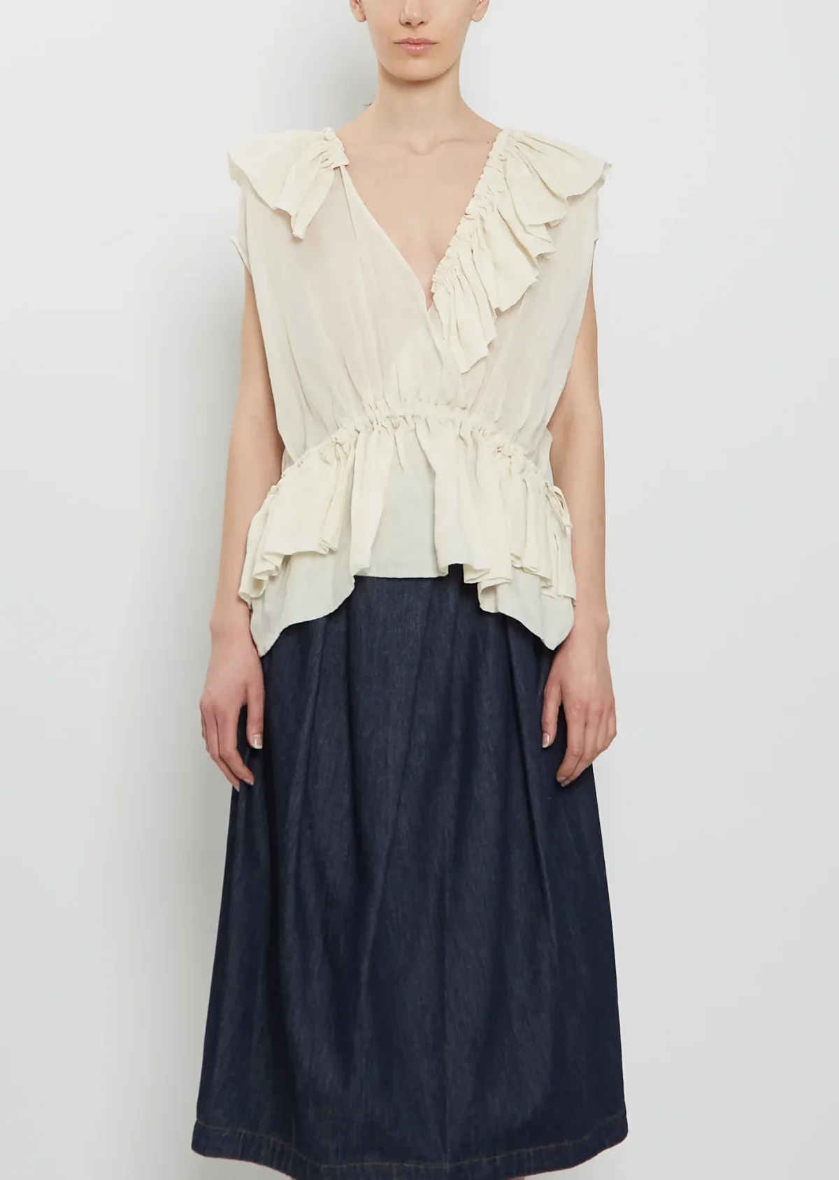 Dries Van Noten Cally Ruffles Ramie Top by Dries Van Noten