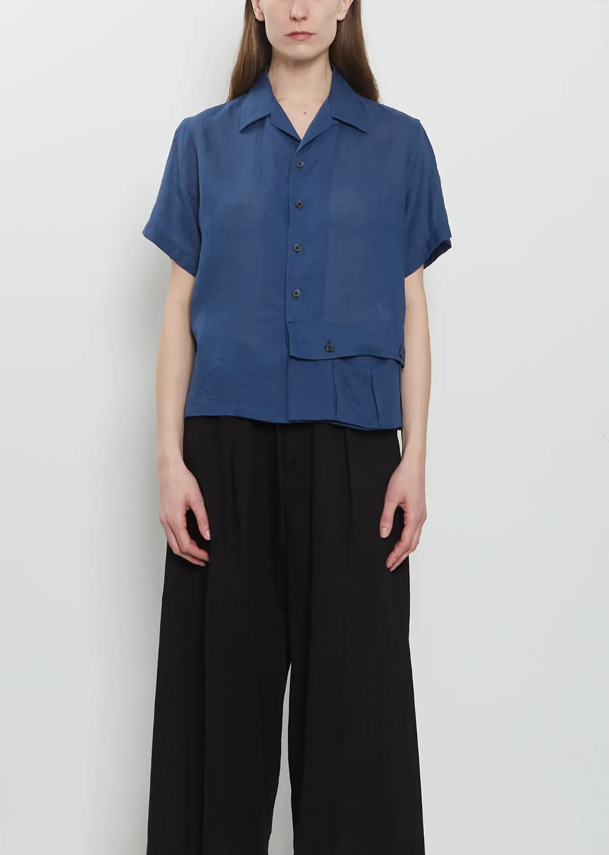 Open Collar Linen Shirt Navy 3 by Ys