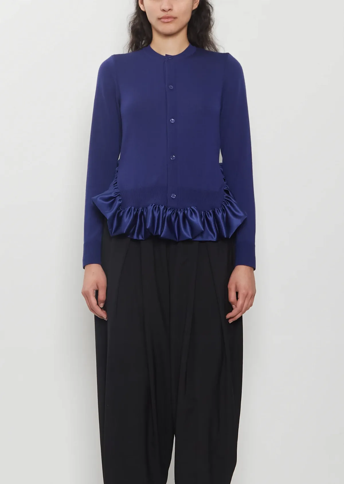 Noir by Kei Ninomiya Satin Ruffle Wool Cardigan by Noir