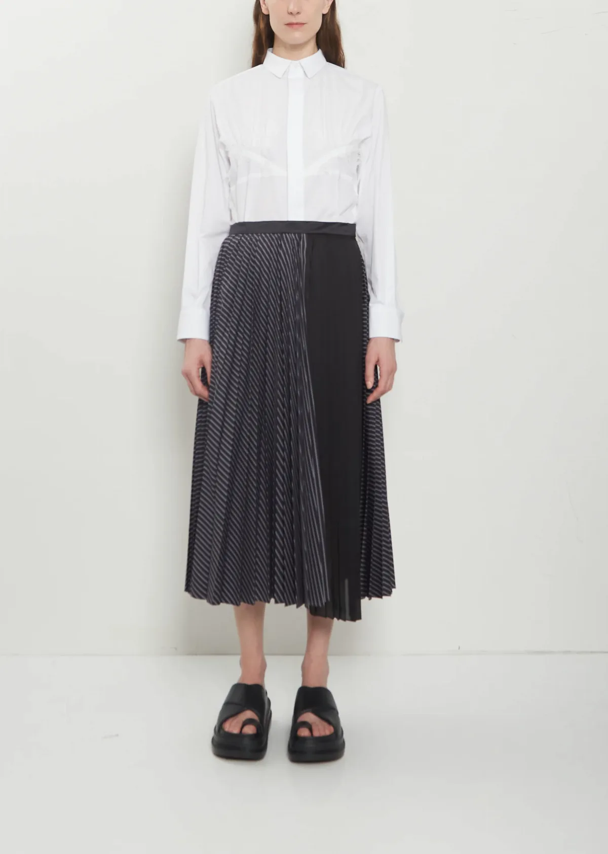 Pleated Cotton Poplin Skirt by Sacai