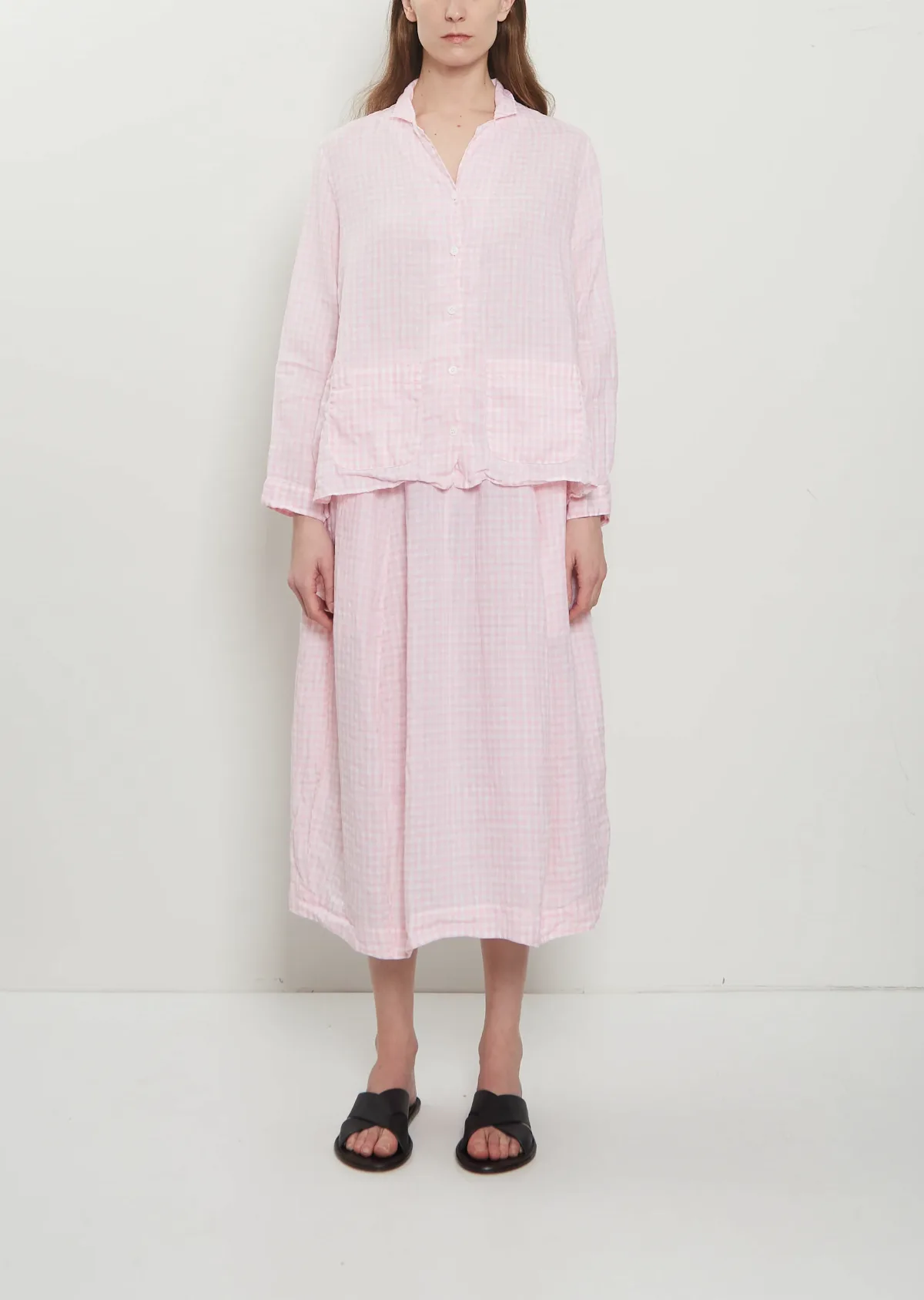 Carla Linen Skirt Pink Check by Bergfabel