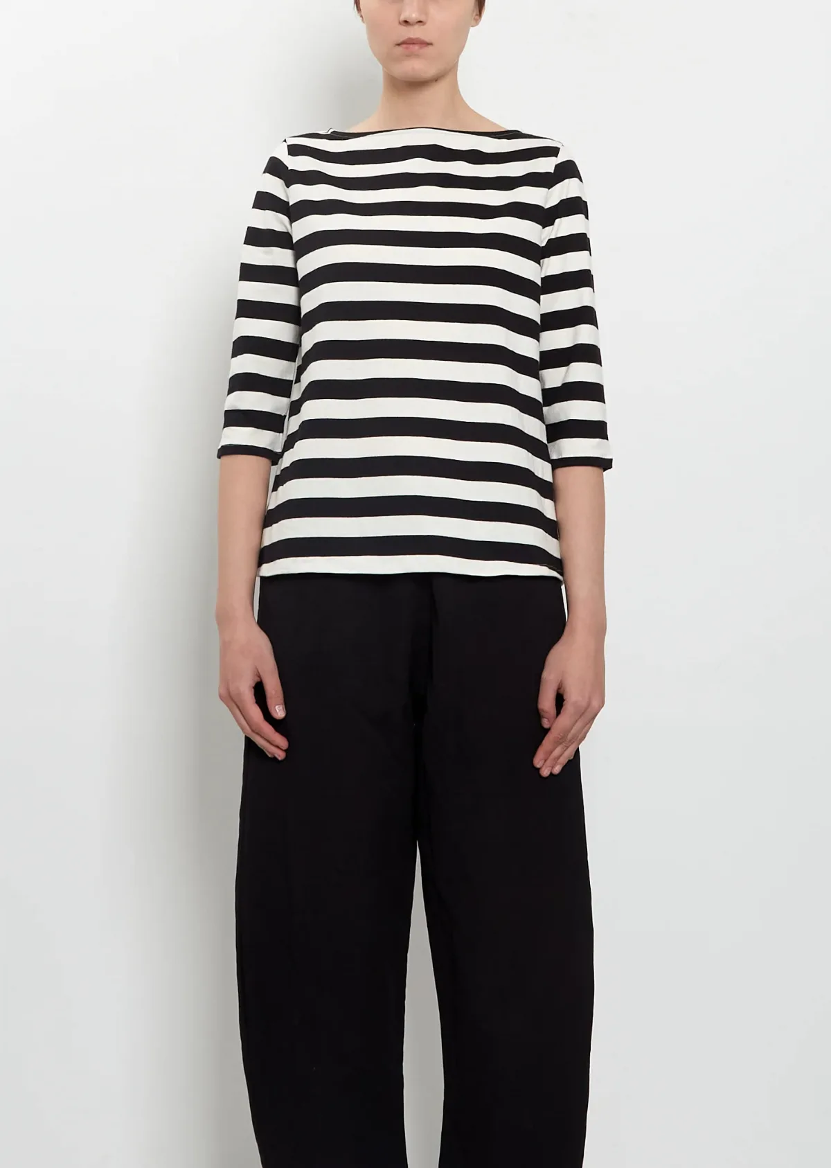 Cotton Striped Jersey 3/4 Sleeve Tee by Apuntob