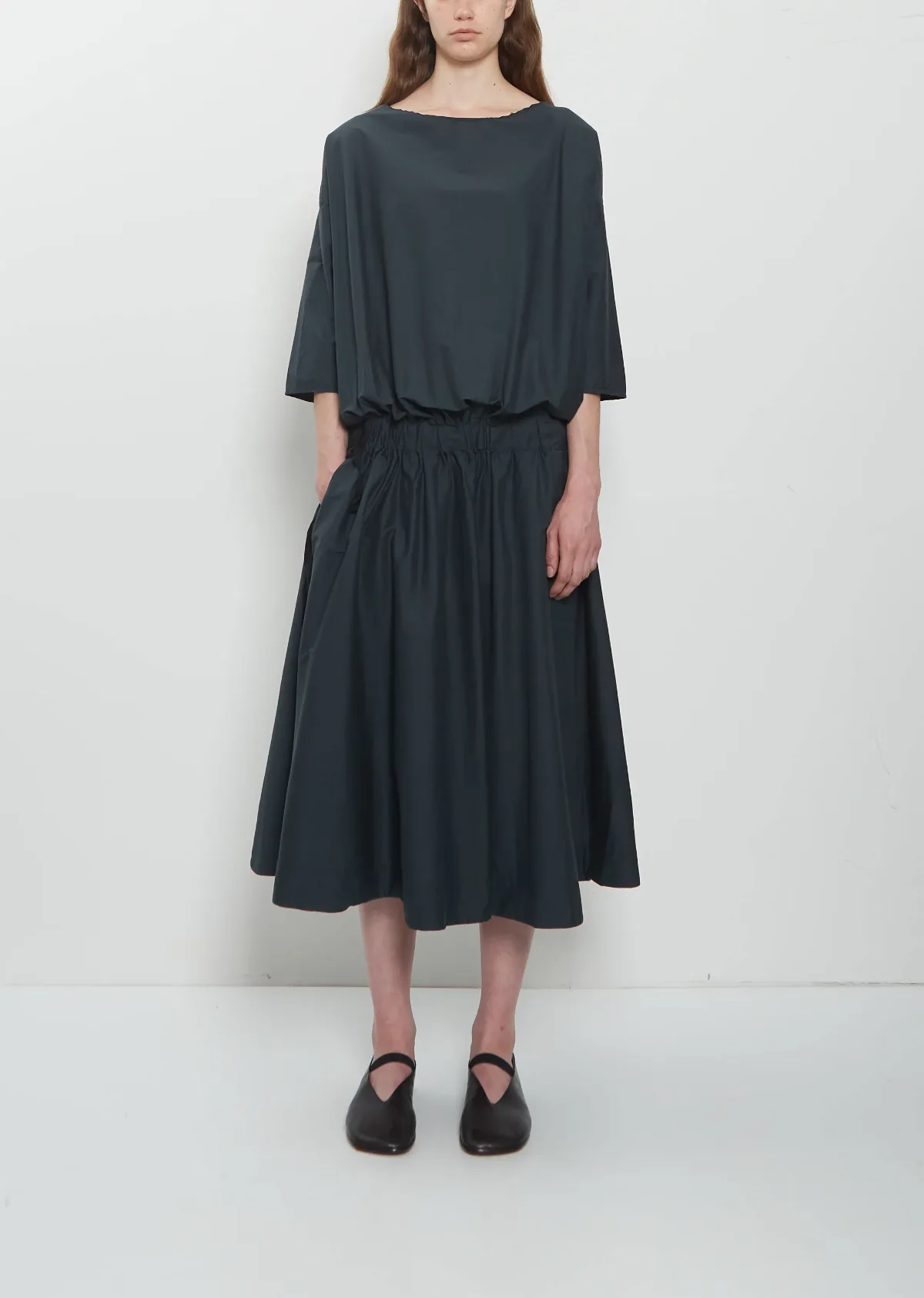 Stretch Light Canvas Gathered Dress by Album Di Famiglia