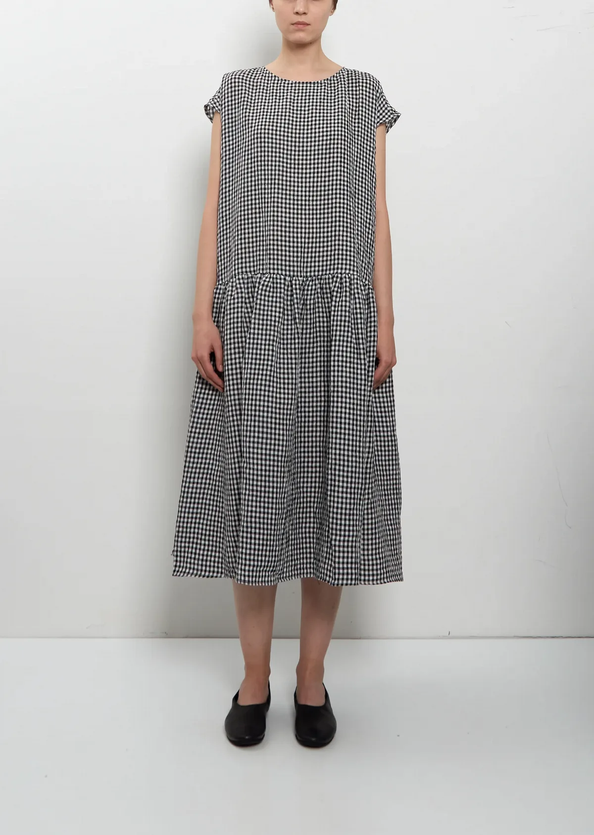 Linen Vichy Check Gathered Dress by Apuntob