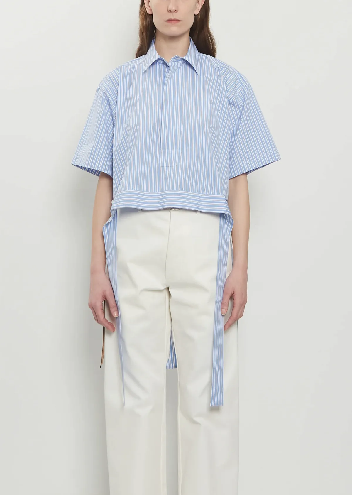 Striped Cotton Popeline Half Sleeve Shirt by Plan C