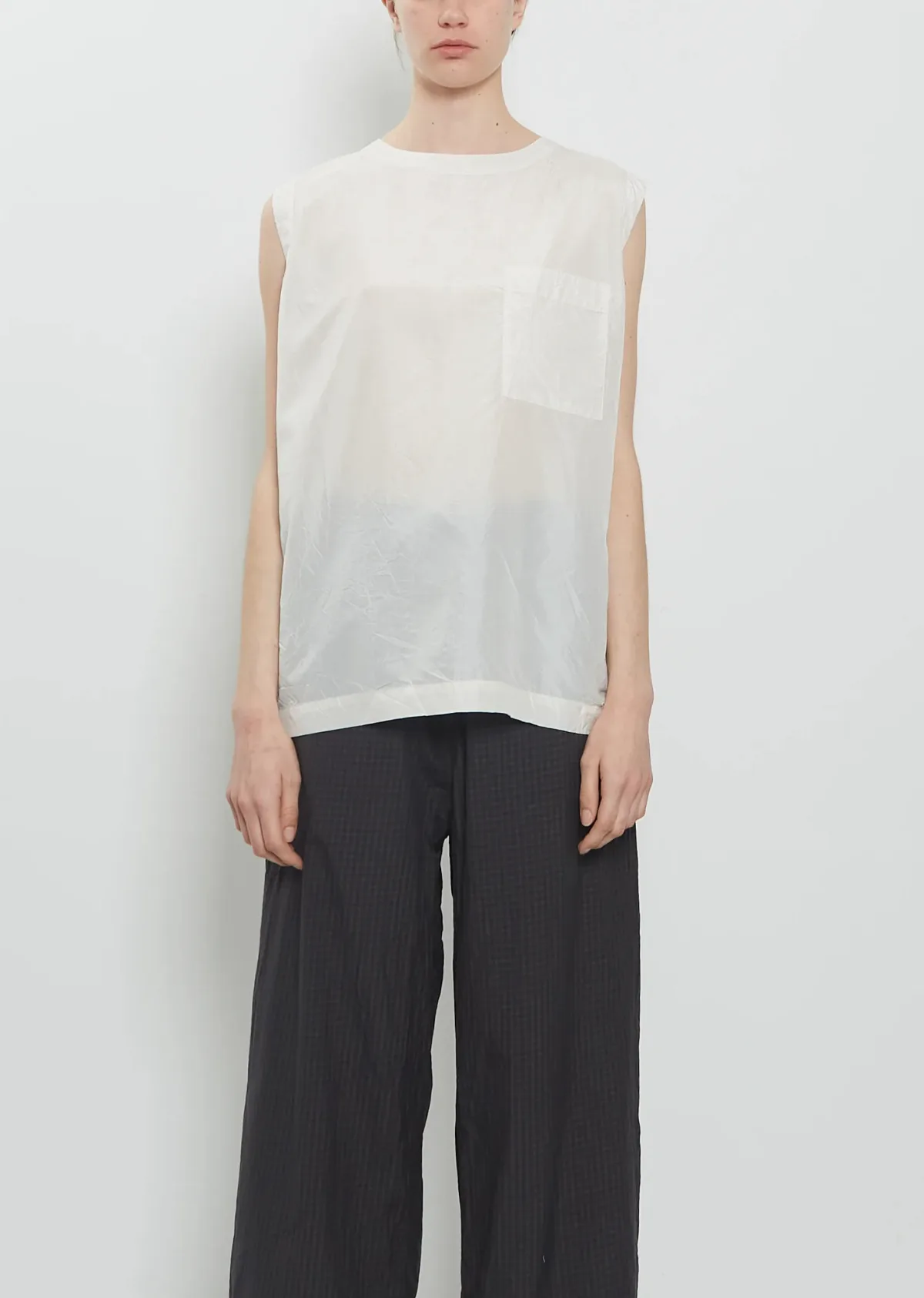 Pocket Big Tank Silk Shirt by Toujours
