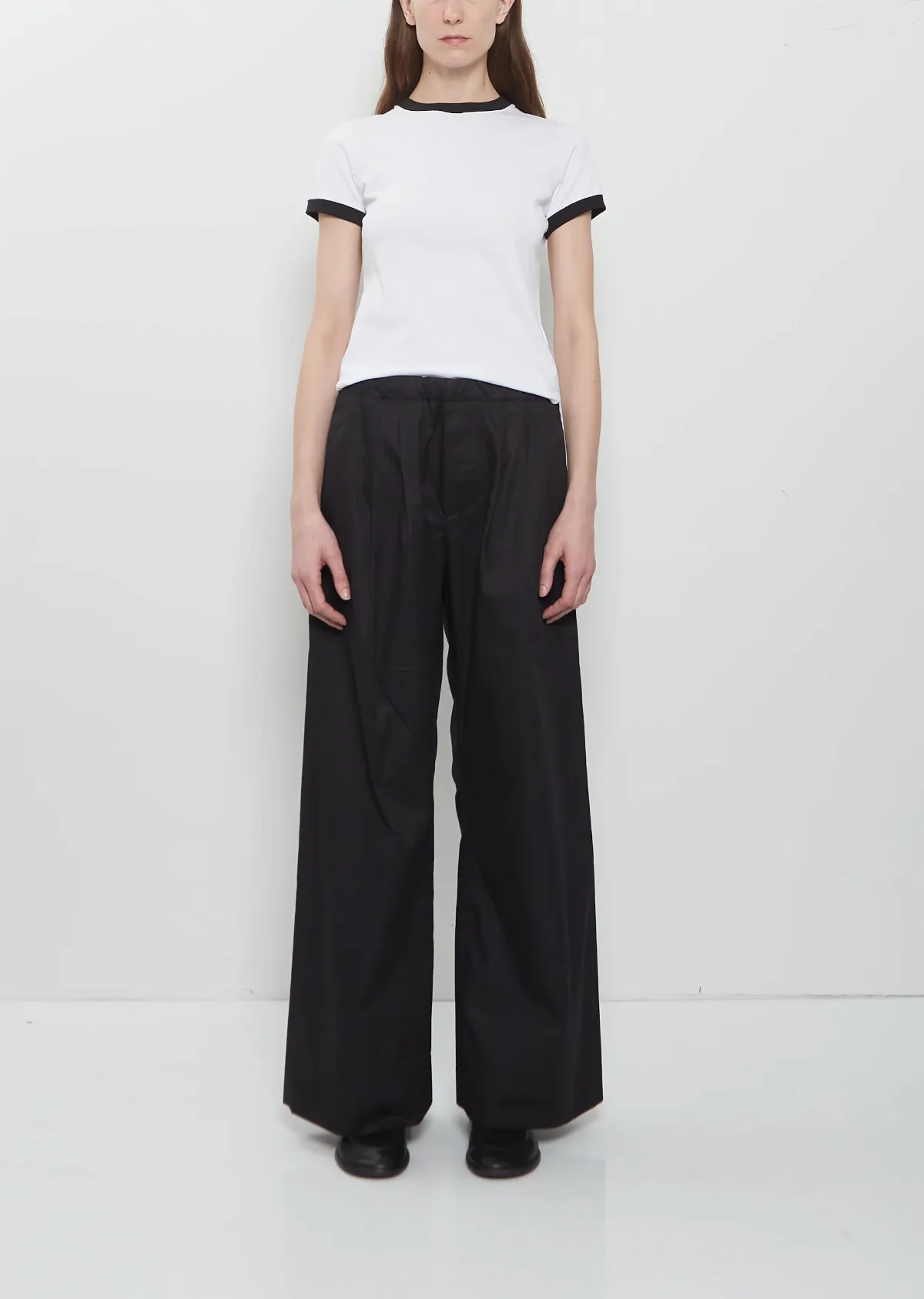 Traced Pleated Light Cotton Popeline Trousers by Meta Campania Collective