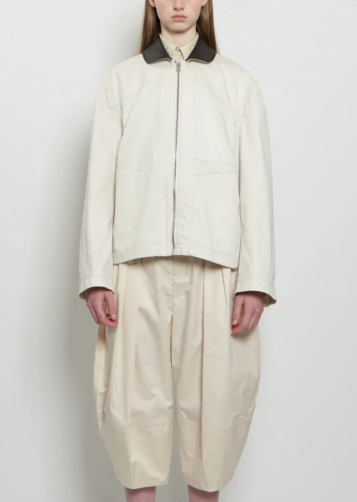 Leather Collar Cotton Twill Blouson by Lemaire