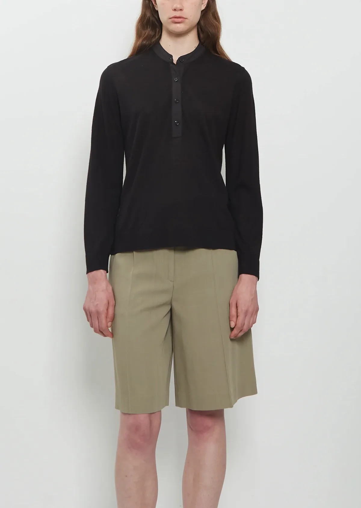 Wool Silk Knit Henley Top by Totême