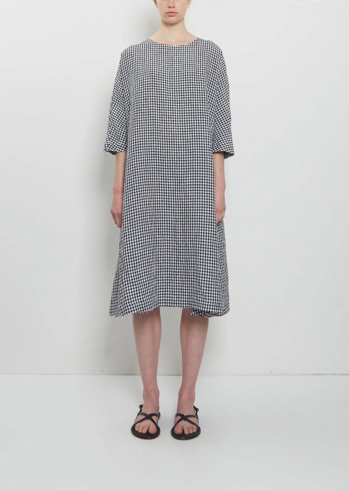 Crinkled Linen 3/4 Sleeve Tunic Dress by Apuntob