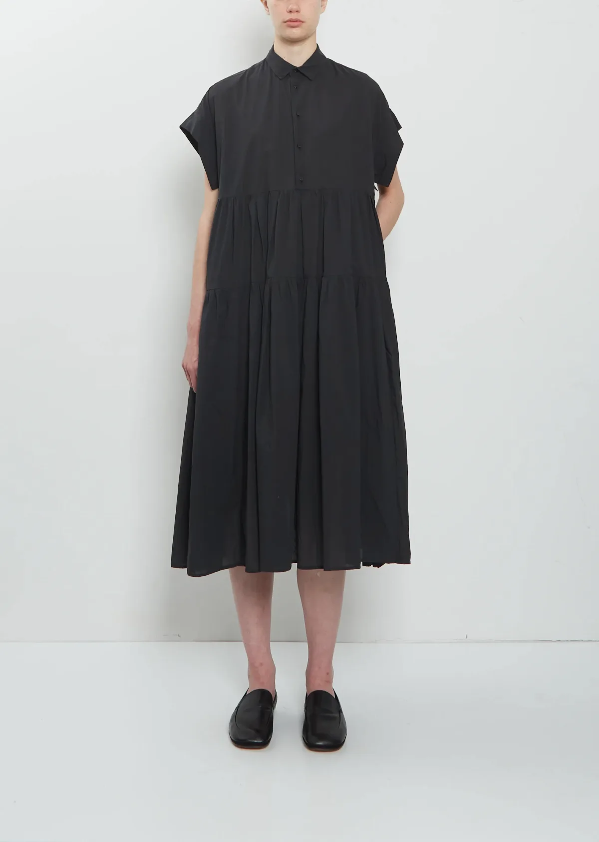 Band Sleeve Tiered Shirt Dress by Toujours