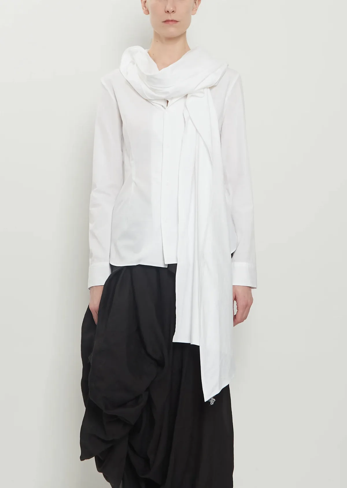 Stole Detail Cotton Blouse by Yohji Yamamoto