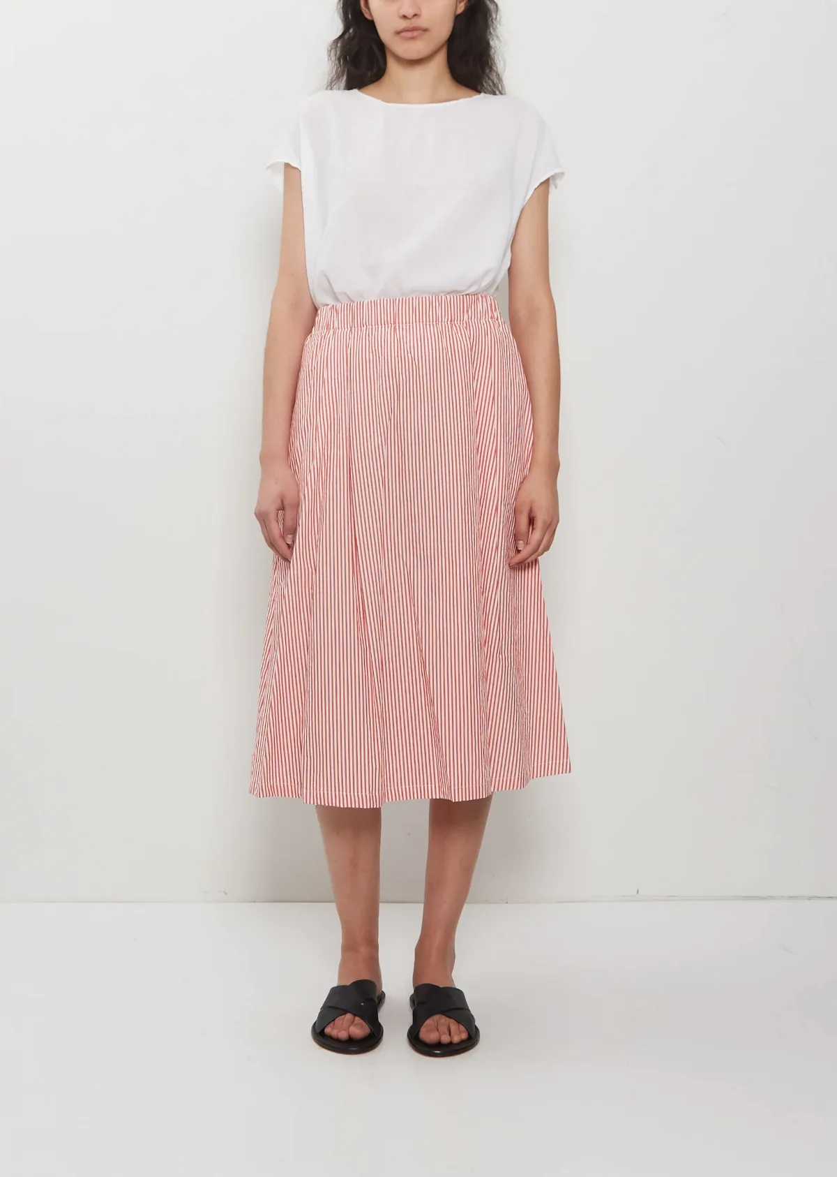 Cotton Gathered Skirt Pomegranate Stripes