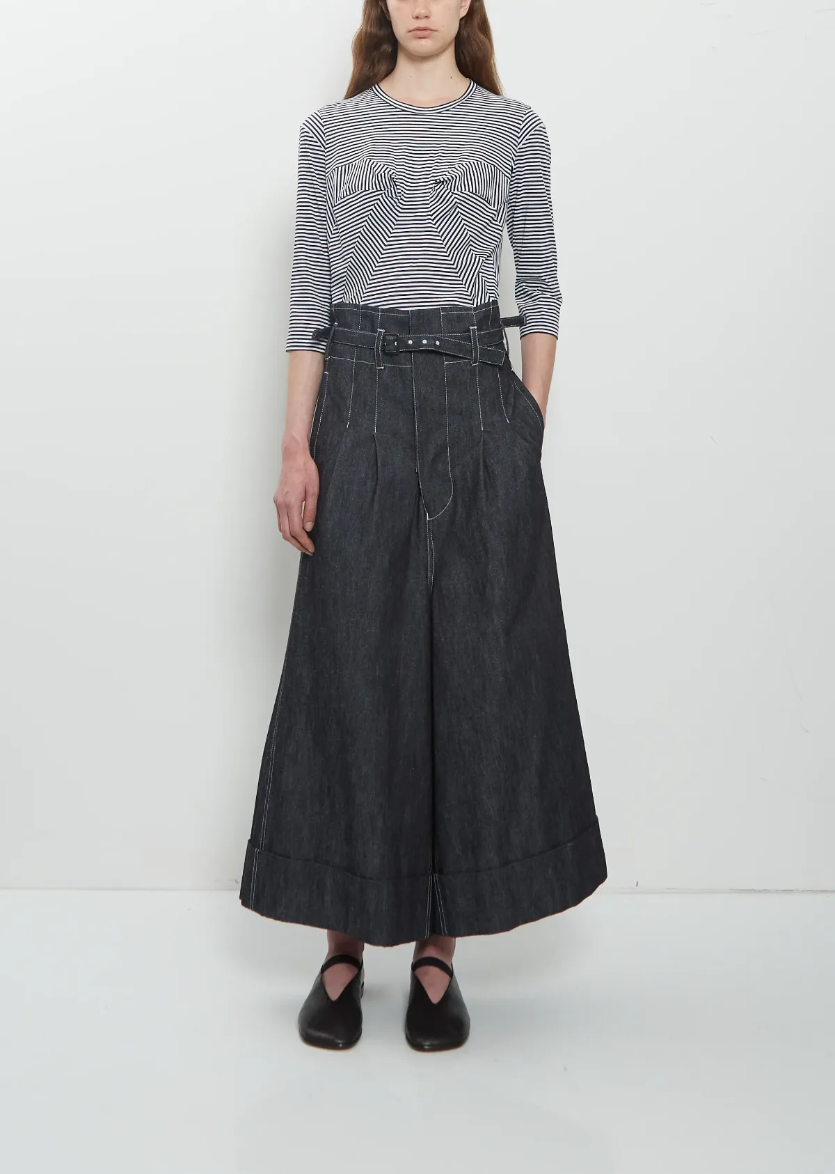 High Waisted Pleated Wide Denim Jeans by Junya Watanabe