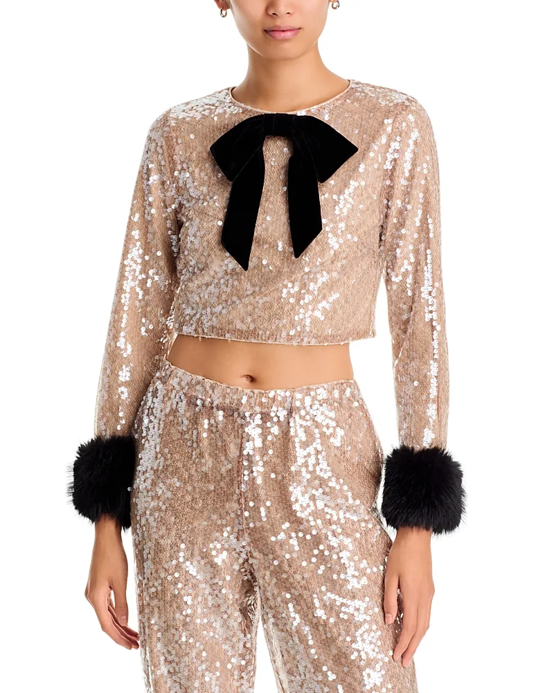 Flash Faux Fur Cuffs Embellished Top by Wayf